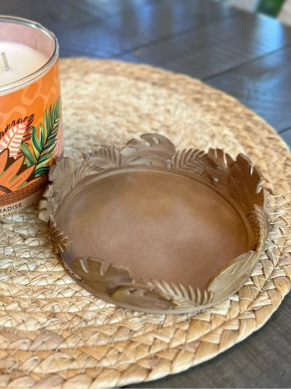 Bath & Body Works 3 Wick Gold Leaf Tropical Candle Holder